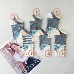 جوراب مچی تدی دخترانه با رنگبندی طوسی سفید- لباس زنانه