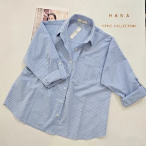 شومیز داکرون راه راه آبی سفید زنانه- لباس دخترانه مینیمال