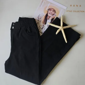 شلوار نیم بگ کتان کش مشکی دخترانه- لباس زنانه شیک