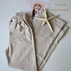 شلوار نیم بگ کتان کش کرم دخترانه- لباس زنانه شیک