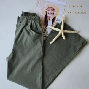 شلوار نیم بگ کتان کش سبز دخترانه- لباس زنانه شیک