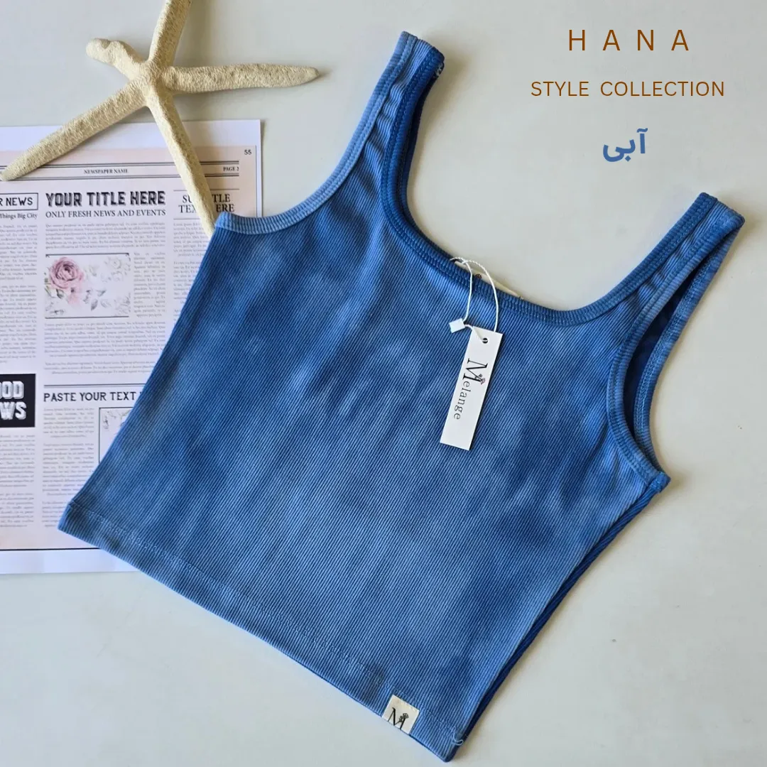 کراپ تاپ کبریتی آبی آبرنگی یقه خشتی دخترانه مناسب استایل مینیمال- لباس زنانه