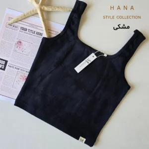 کراپ تاپ کبریتی ذغالی آبرنگی یقه خشتی دخترانه مناسب استایل مینیمال- لباس زنانه