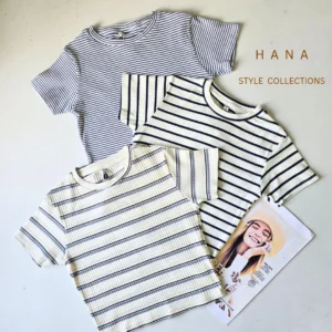 کراپ آستین کوتاه راه راه دخترانه با رنگبندی سورمه ای سفید- لباس زنانه شیک