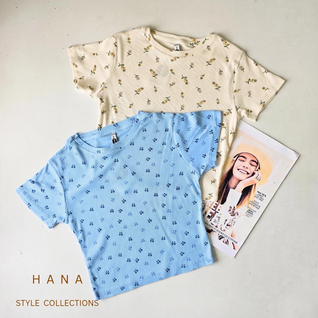 کراپ آستین کوتاه پینترستی زنانه در دو طرح گل ریز آبی و سفید، لباس دخترانه