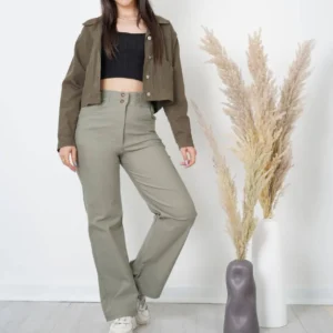 تنخور شلوار سبز نیم بگ کتان کش زنانه- لباس دخترانه