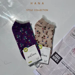 جوراب مچی گل دار لبه توری دخترانه در دو رنگ کرم و بنفش- لباس زنانه