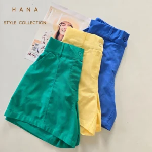 شلوارک نخ پنبه زنانه مناسب استایل مینمال در سه رنگ آبی، سبز، زرد- لباس دخترانه