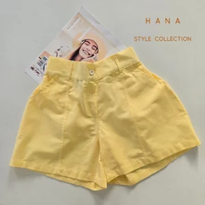 شلوارک نخ پنبه زرددخترانه مناسب استایل مینمال- لباس زنانه