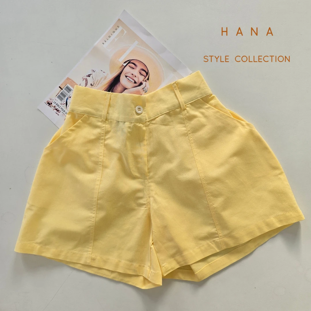 شلوارک نخ پنبه زرددخترانه مناسب استایل مینمال- لباس زنانه