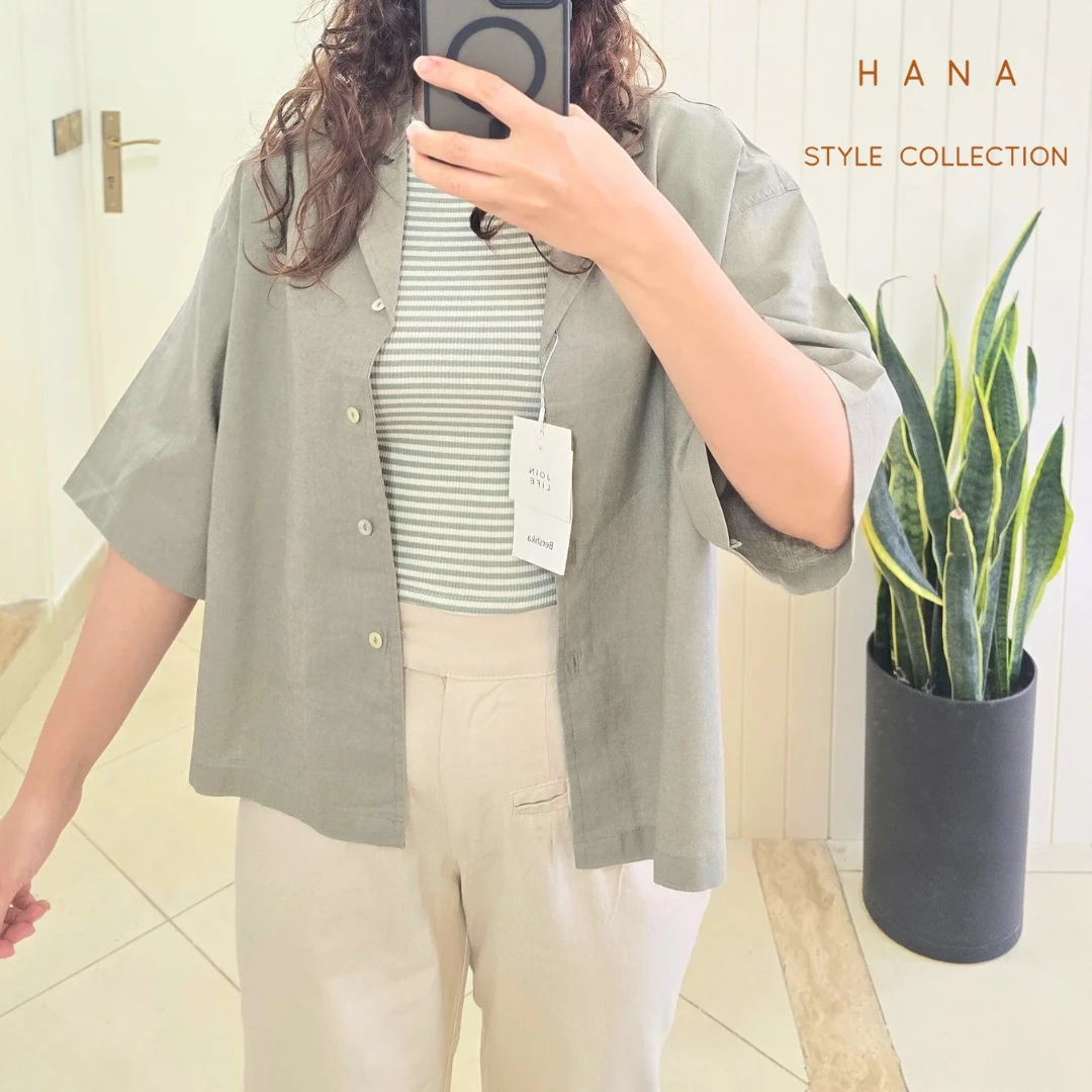 تنخور شومیز سبز لینن برشکا زنانه مناسب بهار و تابستان- لباس دخترانه شیک