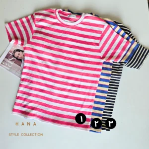 تیشرت کبریتی رینگی زنانه با استایل جذب در رنگبندی صورتی، بنفش و مشکی- لباس دخترانه