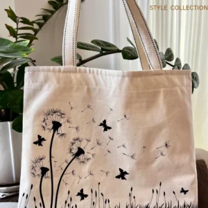 توت بگ متقال روشن با طرح چاپی قاصدک و جیب چرم- لباس زنانه