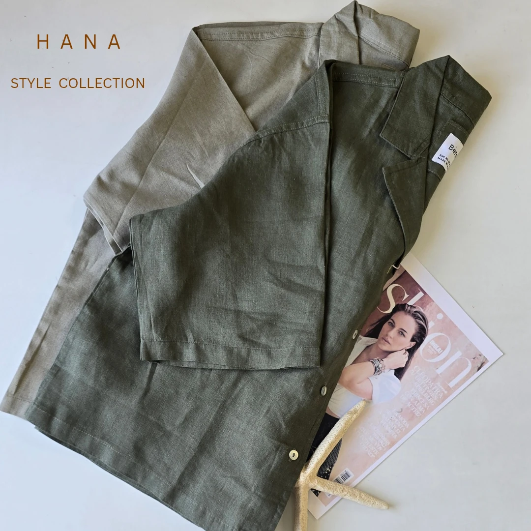 شومیز سبز لینن برشکا زنانه در دو رنگ سبز روشن و سبز زیتونی- لباس دخترانه شیک