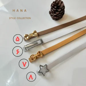 کمربند تسمه ۱.۵ سانت سگک فانتزی دخترانه با رنگبندی سفید و نسکافه ای- لباس دخترانه مینیمال