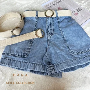 تنخور کمربند کنفی رنگ روشن با سگک گرد فلزی دخترانه- لباس زنانه