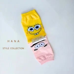 جوراب مچی تا به تا باب اسفنجی دخترانه با ترکیب رنگ زرد و صورتی - لباس دخترانه مینیمال