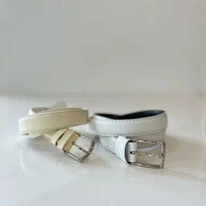 کمربند دوردوخت 2.5 سانت زبانه دار دخترانه در دو رنگ سفید و کرم- لباس دخترانه مینیمال