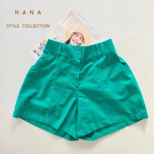 شلوارک نخ پنبه سبزدخترانه مناسب استایل مینمال- لباس زنانهنخ پنبه