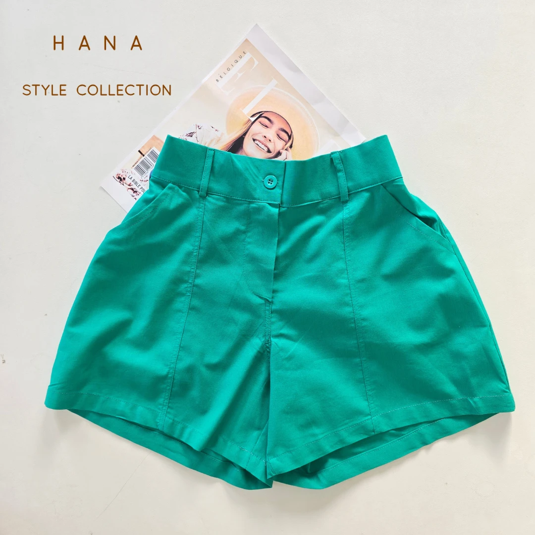 شلوارک نخ پنبه سبزدخترانه مناسب استایل مینمال- لباس زنانهنخ پنبه