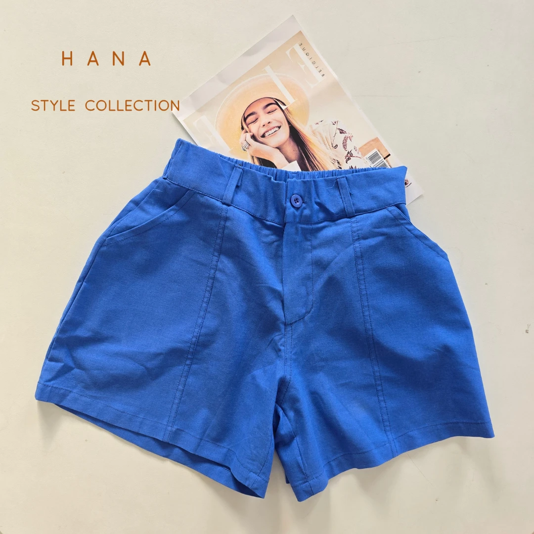 شلوارک نخ پنبه آبی دخترانه مناسب استایل مینمال- لباس زنانه