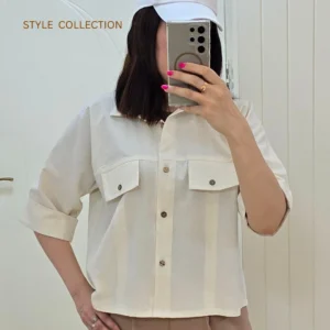 تنخور شومیز باکسی کرم لینن زنانه مناسب استایل تابستانی - لباس دخترانه