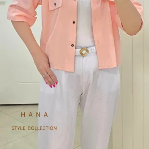 تنخور شومیز باکسی گلبهی لینن زنانه مناسب استایل روزمره- لباس دخترانه مینیمال