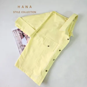 شومیز باکسی لیمویی لینن دخترانه مناسب استایل تابستان و بهار- لباس زنانه شیک