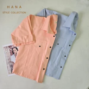 شومیز باکسی لینن دخترانه در دو رنگ گلبهی و آبی مناسب استایل تابستانی- لباس زنانه