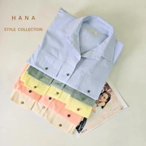 شومیز باکسی لینن هانا استایل در رنگبندی شاد و پاستیلی مناسب بهار و تابستان- لباس دخترانه