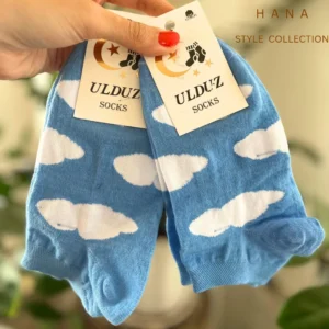 جوراب مچی زنانه با طرح ابری با ترکیب رنگ سفید و آبی- لباس دخترانه