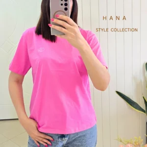 تنخور تیشرت صورتی سوپرپنبه دخترانه با طرح شکوفه مناسب استایل روزمره- لباس زنانه