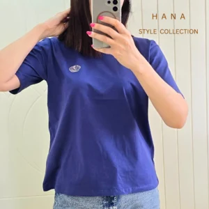 تنخور تیشرت آبی سوپرپنبه دخترانه با طرح شکوفه مناسب استایل روزمره- لباس زنانه