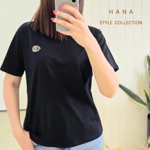 تنخور تیشرت مشکیسوپرپنبه زنانه با طرح شکوفه مناسب استایل روزمره- لباس دخترانه