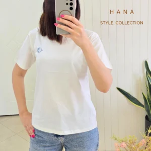 تنخور تیشرت سفید سوپرپنبه زنانه با طرح شکوفه مناسب استایل روزمره- لباس دخترانه