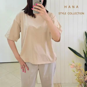 تنخور تیشرت باکسی کرم دخترانه مناسب استایل راحتی- لباس زنانه شیک