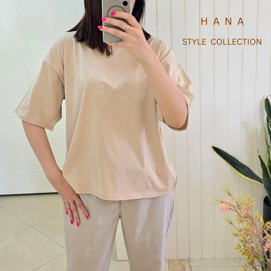 تنخور تیشرت باکسی کرم دخترانه مناسب استایل راحتی- لباس زنانه شیک