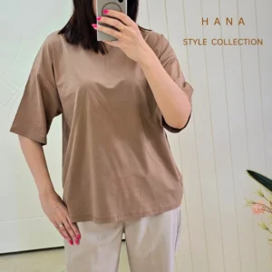 تنخور تیشرت باکسی نسکافه ای دخترانه مناسب استایل روزمره- لباس زنانه