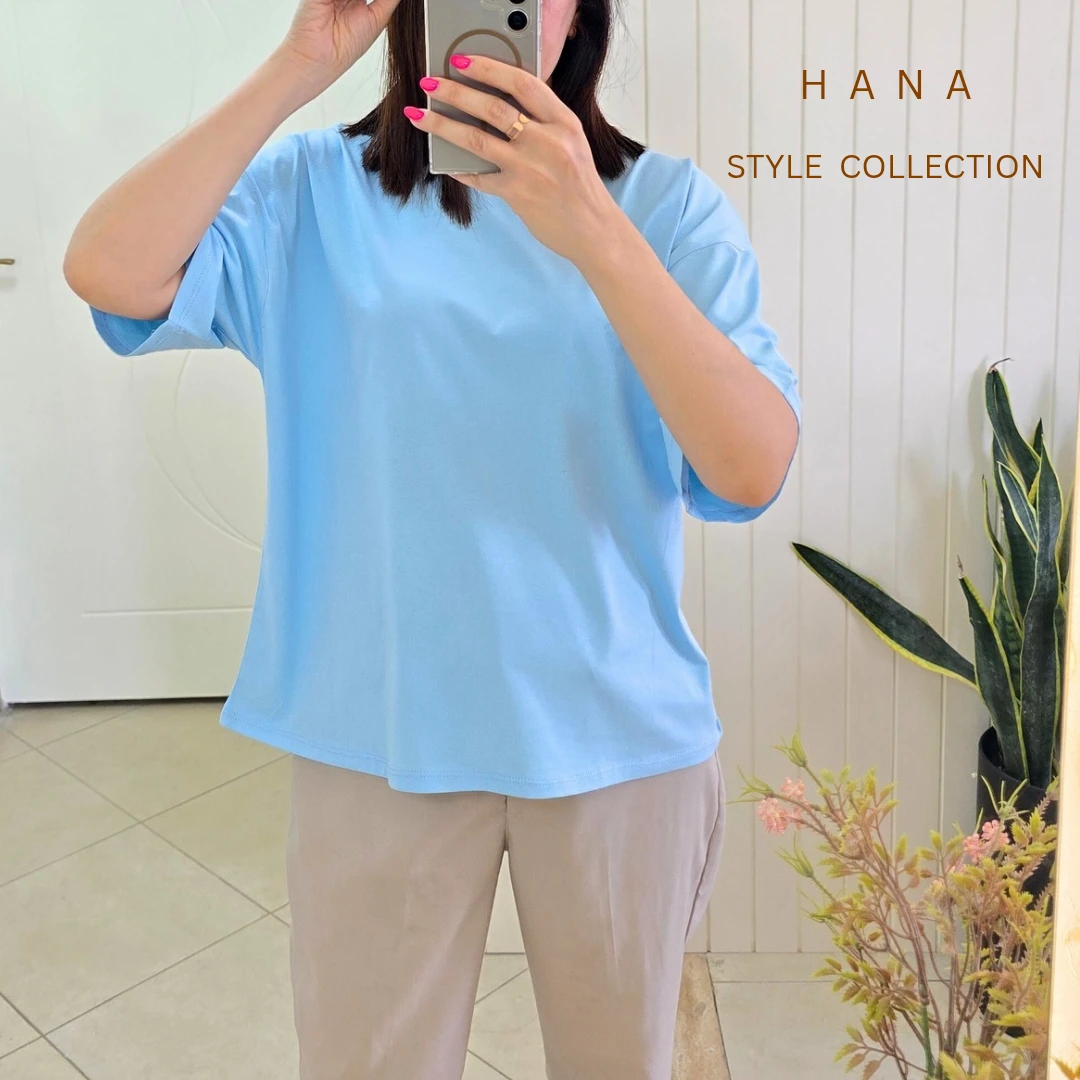 تنخور تیشرت باکسی آبی آسمانی زنانه مناسب استایل روزمره- لباس دخترانه