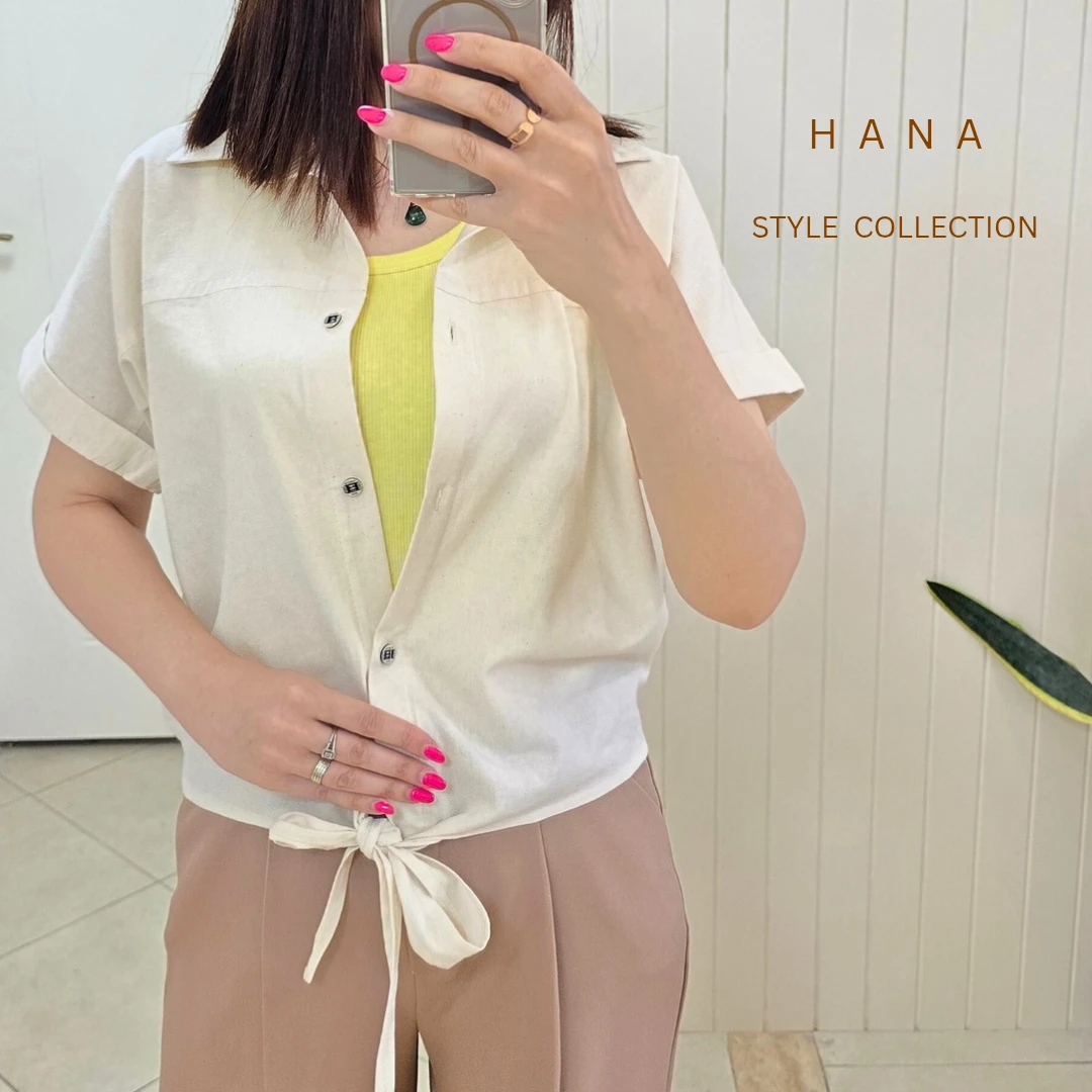 تنخور شومیز کرم دخترانه لینن گره ای هانا استایل - لباس زنانه