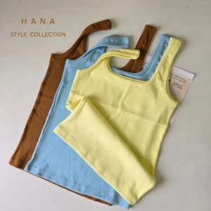 تاپ یقه خشتی کبریتی قواره آزاد زنانه در سه رنگ زرد و آبی و قهوه ای- لباس دخترانه