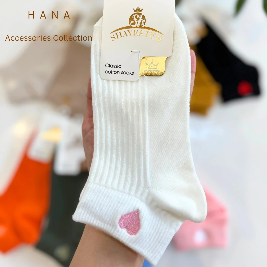جوراب مچی کبریتی دخترانه سفید با گلدوزی قلب- لباس دخترانه مینیمال