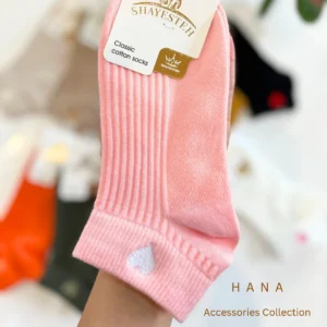 جوراب مچی کبریتی دخترانه صورتی با گلدوزی قلب- اکسسوری دخترانه مینیمال