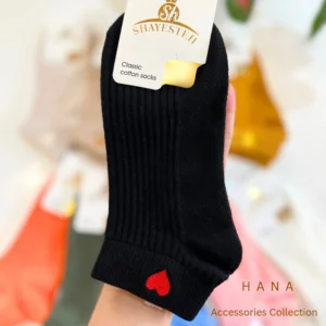 جوراب مچی کبریتی دخترانه مشکی با گلدوزی قلب- اکسسوری زنانه