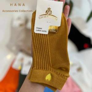 جوراب مچی کبریتی دخترانه شتری با گلدوزی قلب- اکسسوری دخترانه