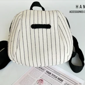 کوله پشتی کتان راه راه دخترانه مناسب استایل مینیمال- لباس زنانه شیک