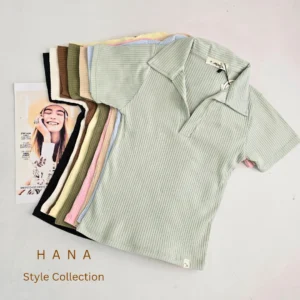 تیشرت کراپ یقه شکاری دخترانه با رنگبندی شاد و پاستیلی برای استایل روزمره و مینیمال- لباس دخترانه