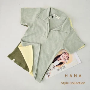 تیشرت کراپ یقه شکاری دخترانه در دو رنگ سبز ماچا و زرد کره ای برای استایل مینیمال- لباس زنانه