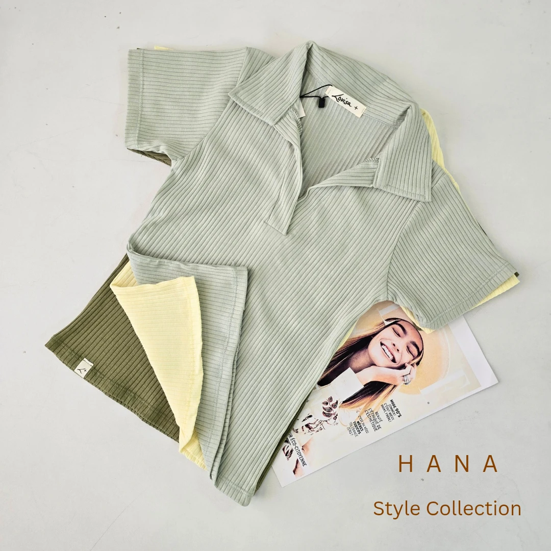 تیشرت کراپ یقه شکاری دخترانه در دو رنگ سبز ماچا و زرد کره ای برای استایل مینیمال- لباس زنانه