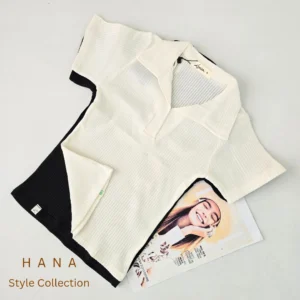 تیشرت کراپ یقه شکاری دخترانه در دو رنگ سفید و مشکی برای استایل روزمره- لباس زنانه شیک